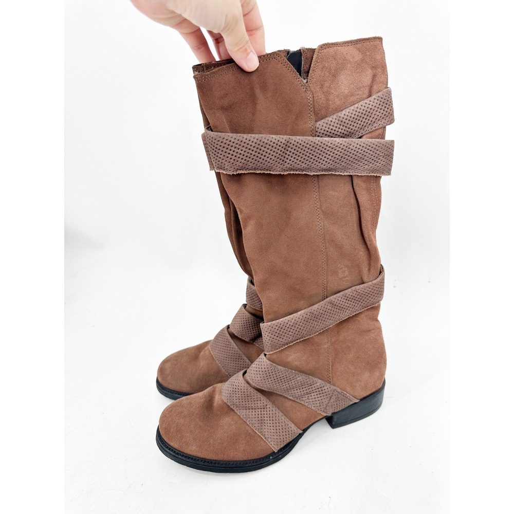 Miz Mooz Noland Boots 40 Brown Tall Suede Strappy Moto Boot - Picture 3 of 8